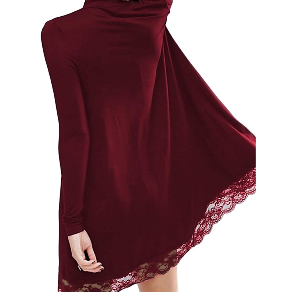 Turtleneck Long Sleeve Loose Lace Cotton Dress - Picture 4 of 7